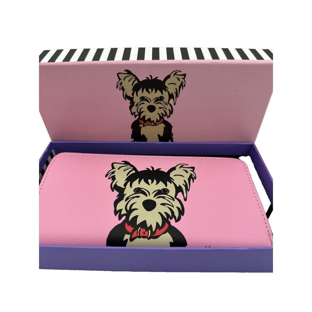 Marc Tetro Yorkie Dog Pink Zip Around Wallet With Gift Box NWT